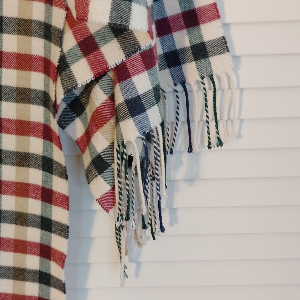 Plaid Fringe Scarf in Cream, Red, Green & Black - Picture 4 of 4